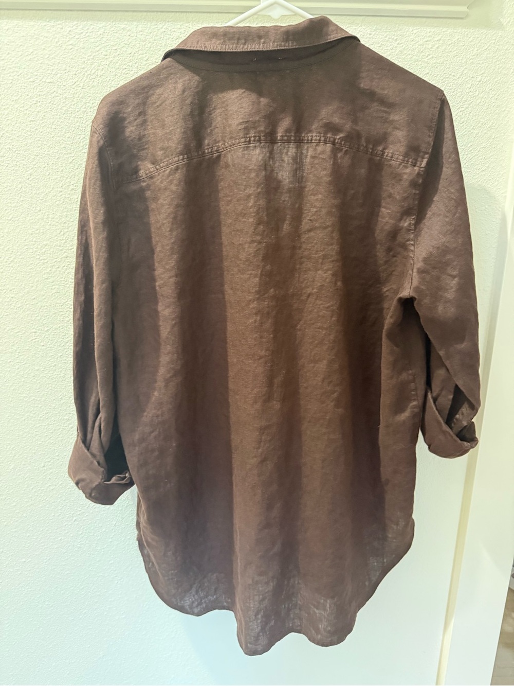 Aritzia Linen Chocolate Brown Button-Down Shirt - Picture 4 of 7